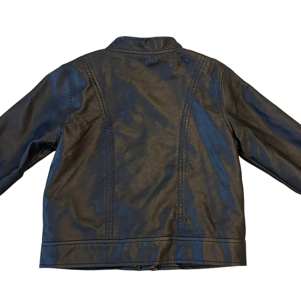 Gymboree Girls Black‎ Biker Jacket Small 5 / 6 Faux Leather Moto Side Pockets